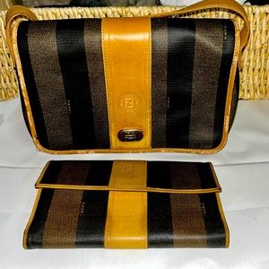 Vintage Fendi Pequin Crossbody and Checkbook Wallet